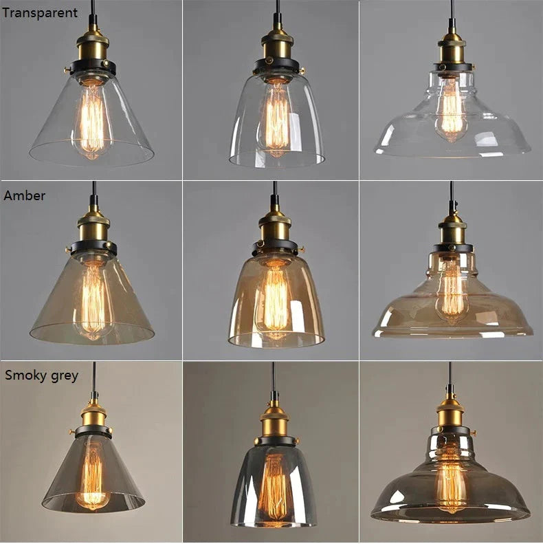 Vintage Glass Pendant Lights Loft Hang Lamp Smoky Grey Hanging Light