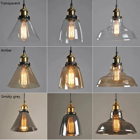 Vintage Glass Pendant Lights Loft Hang Lamp Smoky Grey Hanging Light