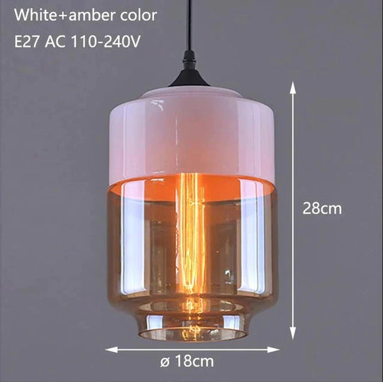 Nordic Modern Loft Hanging Glass Pendant Light For Kitchen Bar Living Room Bedroom White And Amber