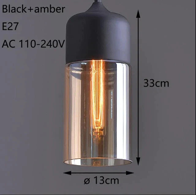 Nordic Modern Loft Hanging Glass Pendant Light For Kitchen Bar Living Room Bedroom Black And Amber 2