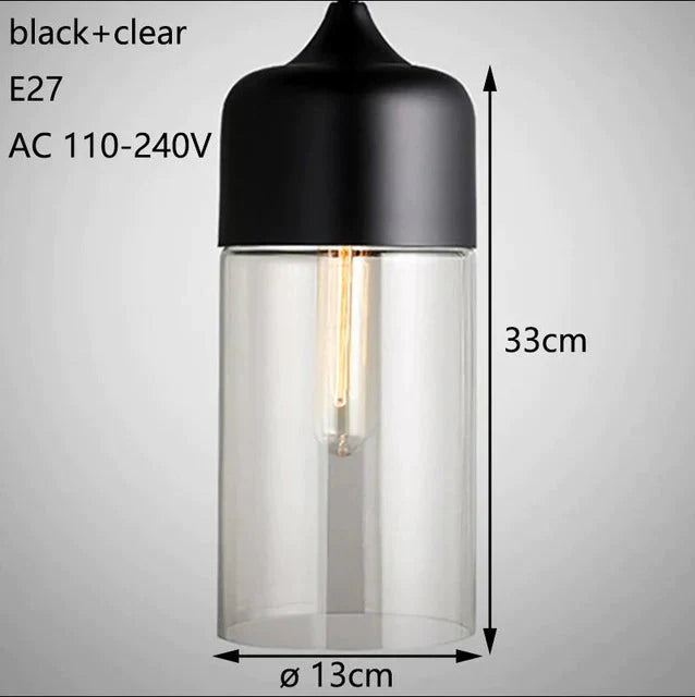 Nordic Modern Loft Hanging Glass Pendant Light For Kitchen Bar Living Room Bedroom Black And Clear 3
