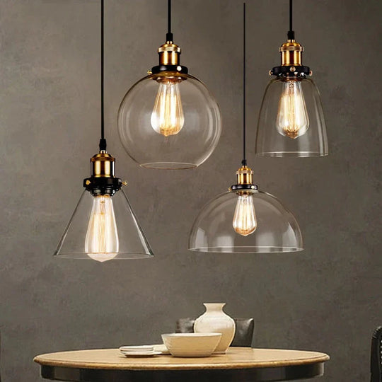 Vintage Glass Pendant Lights Loft Hang Lamp Smoky Grey Hanging Light