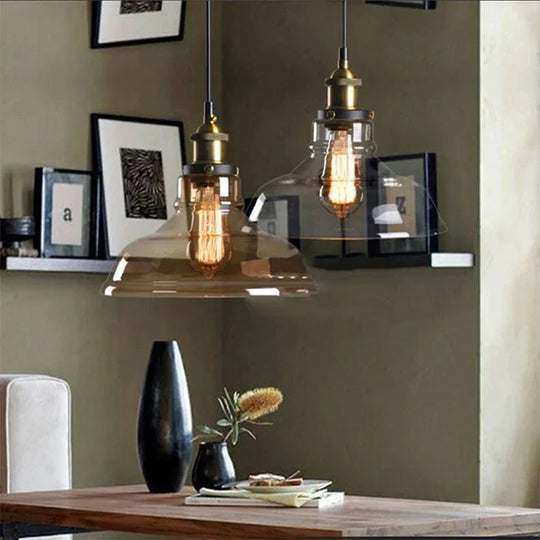 Vintage Glass Pendant Lights Loft Hang Lamp Smoky Grey Hanging Light