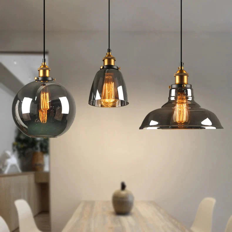 Vintage Glass Pendant Lights Loft Hang Lamp Smoky Grey Hanging Light