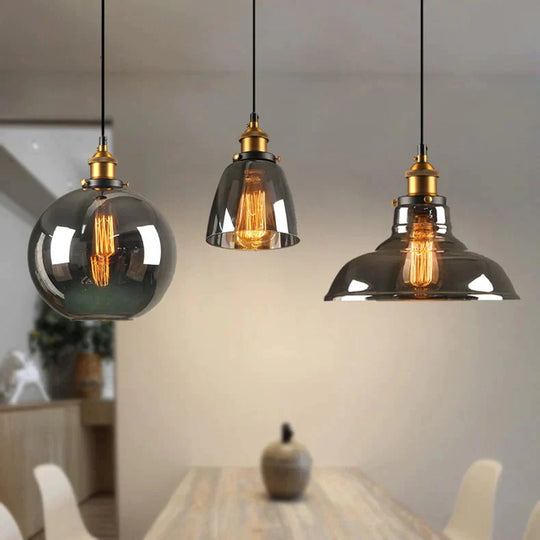 Vintage Glass Pendant Lights Loft Hang Lamp Smoky Grey Hanging Light
