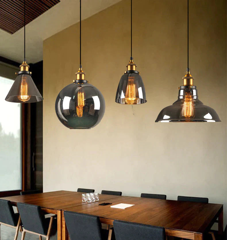 Vintage Glass Pendant Lights Loft Hang Lamp Smoky Grey Hanging Light