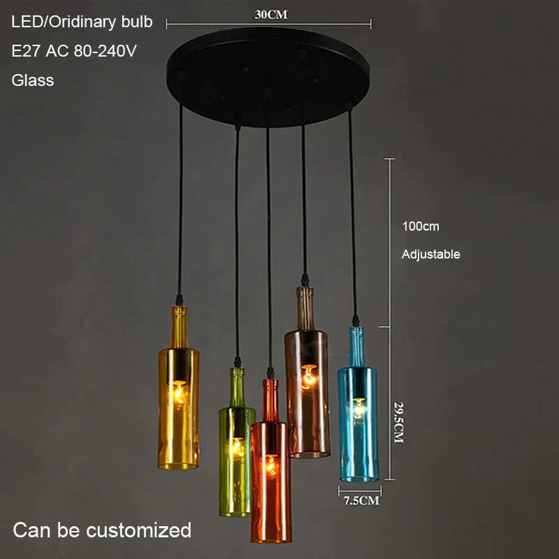 Vintage Creative Beer Bottle Glass Pendant Light Led E27 With 5 Colors Loft Hanging Lal Restaurant
