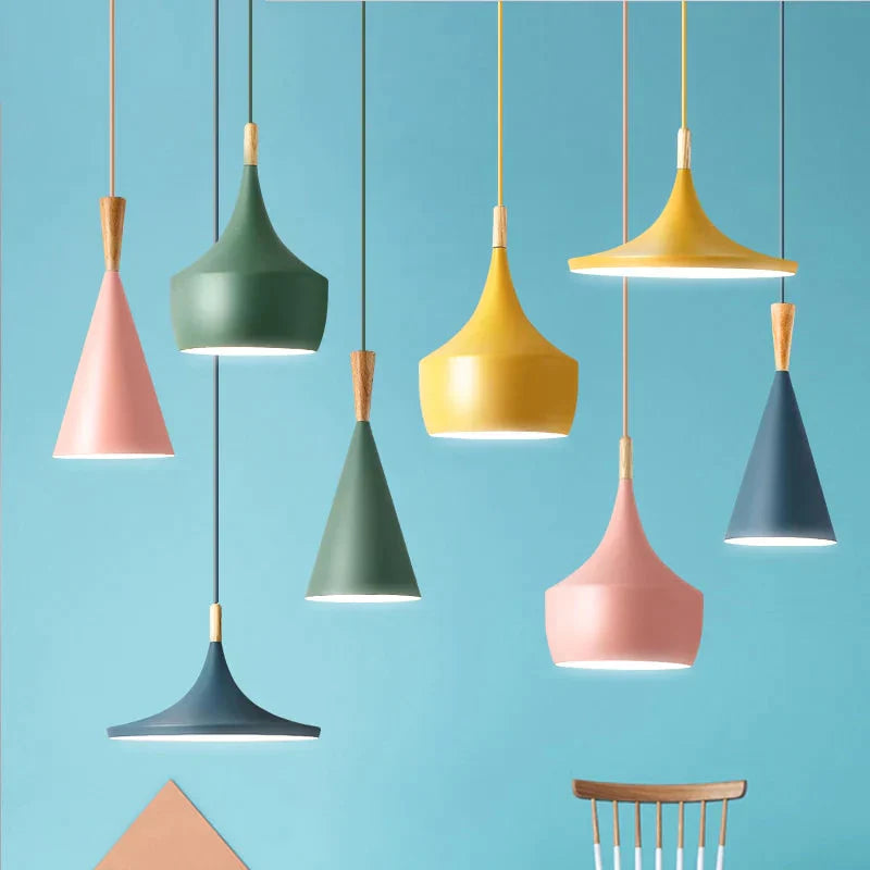 Slope Indoor Lighting Slope Pendant Lights Wood And Aluminum Lamp Restaurant Bar Coffee Dining Room