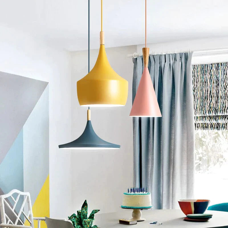 Slope Indoor Lighting Slope Pendant Lights Wood And Aluminum Lamp Restaurant Bar Coffee Dining Room