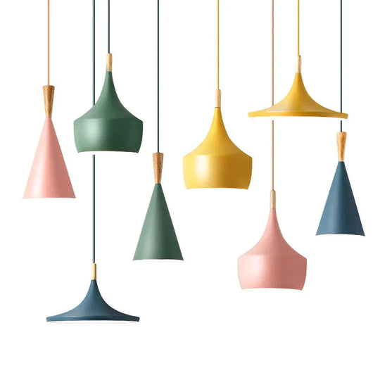 Slope Indoor Lighting Slope Pendant Lights Wood And Aluminum Lamp Restaurant Bar Coffee Dining Room