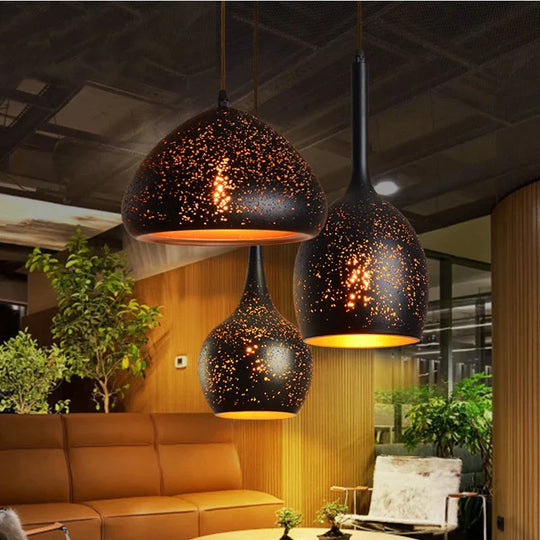 Vintage Pendant Lamp Iron Loft Nordic Porous Retro E27 Etching Lampshade Bar Restaurant Industrial