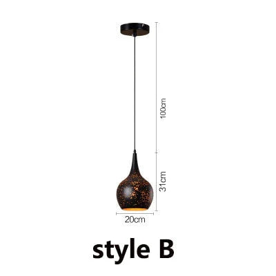 Vintage Pendant Light Iron Loft Nordic Porous Etching Lampshade Model B / St64 40W Warm 220V
