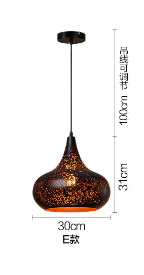 Vintage Pendant Lamp Iron Loft Nordic Porous Retro E27 Etching Lampshade Bar Restaurant Industrial