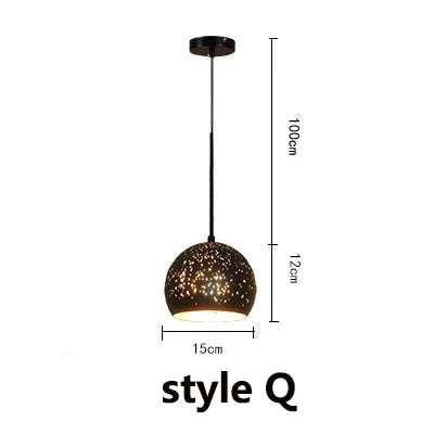 Vintage Pendant Lamp Iron Loft Nordic Porous Retro E27 Etching Lampshade Bar Restaurant Industrial