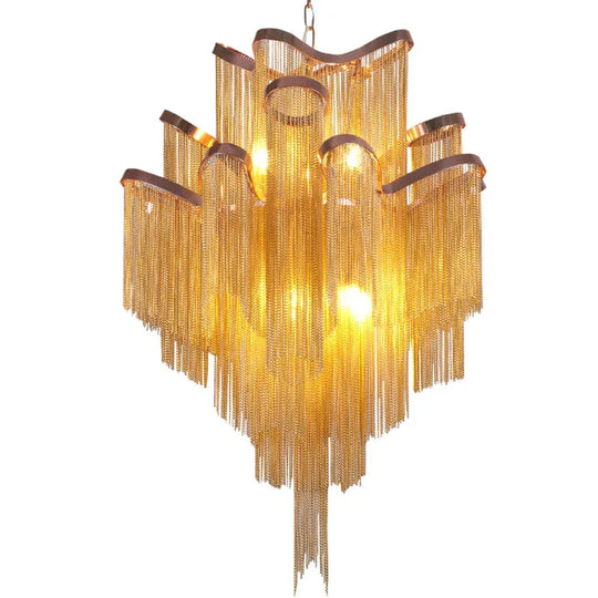 Modern Luxury Silver Gold Aluminium Chain Fringed Pendant Lamp Stair Hanging Light For Home Hotel