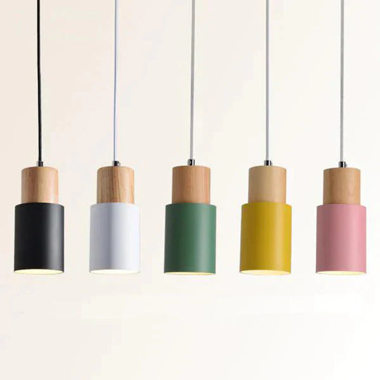 Nordic Simple Wood Pendant Lights Led Hanging Colorful Aluminum Lighting
