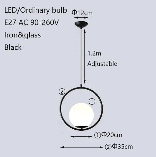 Simple Circled Iron Glass Pendant Light Led E27 Loft Modern Hanging Lamp With 2 Colors For Parlor
