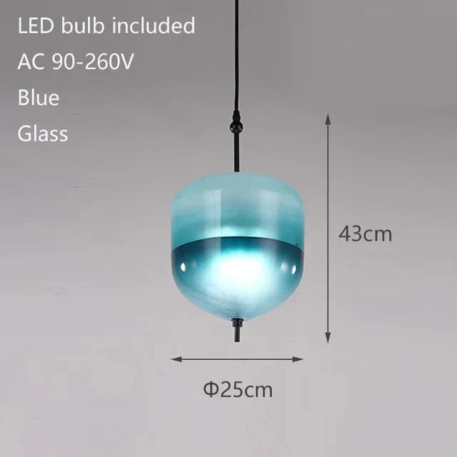 Nordic Modern Teardrop - Shaped Blue Glass Pendant Light Led Art Deco Simple White Hanging Lamp For
