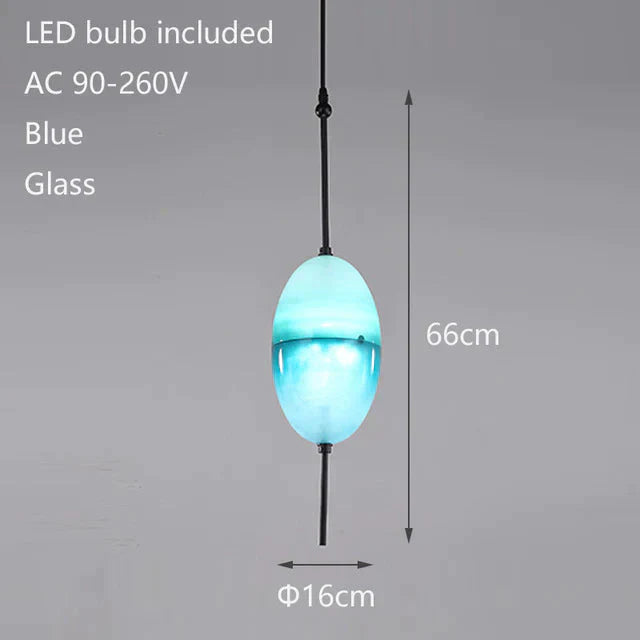 Nordic Modern Teardrop - Shaped Blue Glass Pendant Light Led Art Deco Simple White Hanging Lamp For