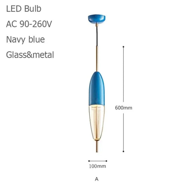 Nordic Modern Teardrop - Shaped Blue Glass Pendant Light Led Art Deco Simple White Hanging Lamp For