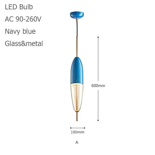 Nordic Modern Teardrop - Shaped Blue Glass Pendant Light Led Art Deco Simple White Hanging Lamp For