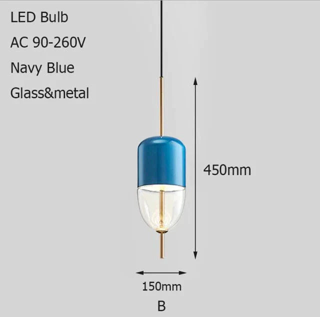Nordic Modern Teardrop - Shaped Blue Glass Pendant Light Led Art Deco Simple White Hanging Lamp For
