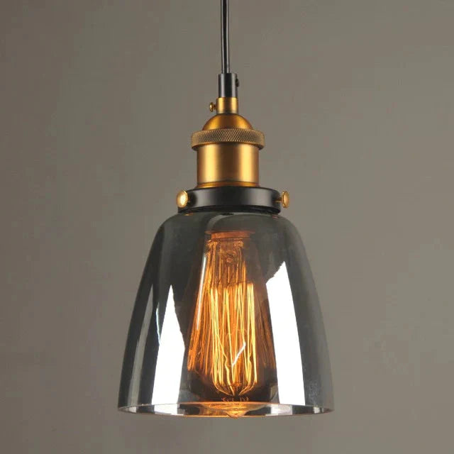 Vintage Glass Pendant Lights Loft Hang Lamp Smoky Grey Hanging Light Grey - A