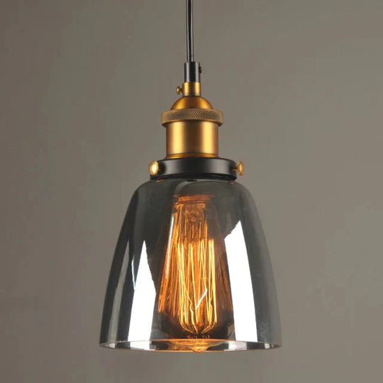 Vintage Glass Pendant Lights Loft Hang Lamp Smoky Grey Hanging Light Grey - A
