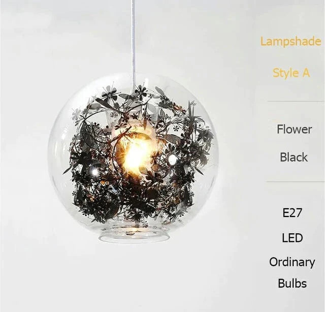 Nordic Glass Ball Flower Pendant Light Led E27 With 4 Colors Loft Modern Hanging Lamp For Living