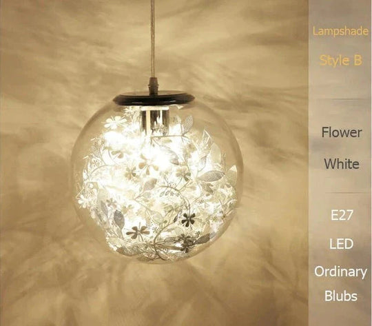 Nordic Glass Ball Flower Pendant Light Led E27 With 4 Colors Loft Modern Hanging Lamp For Living