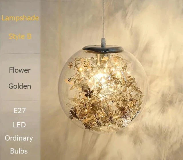 Nordic Glass Ball Flower Pendant Light Led E27 With 4 Colors Loft Modern Hanging Lamp For Living