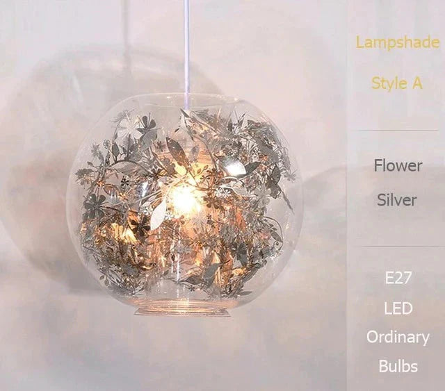 Nordic Glass Ball Flower Pendant Light Led E27 With 4 Colors Loft Modern Hanging Lamp For Living