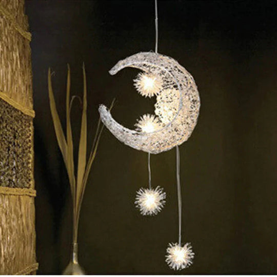 Novelty Led Modern Pendant Lamp Moon Star Wicker Nest Balcony Droplight With 5*G4 Bulb For Kid