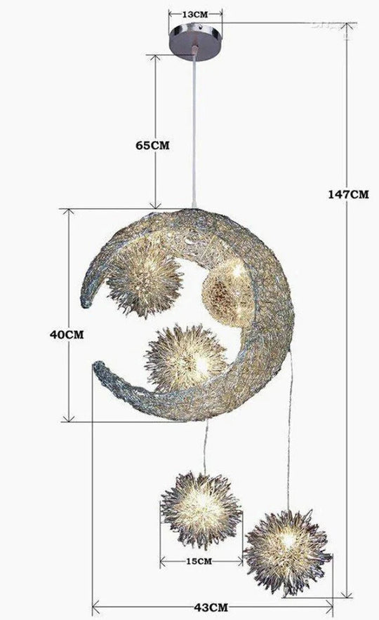Novelty Led Modern Pendant Lamp Moon Star Wicker Nest Balcony Droplight With 5*G4 Bulb For Kid