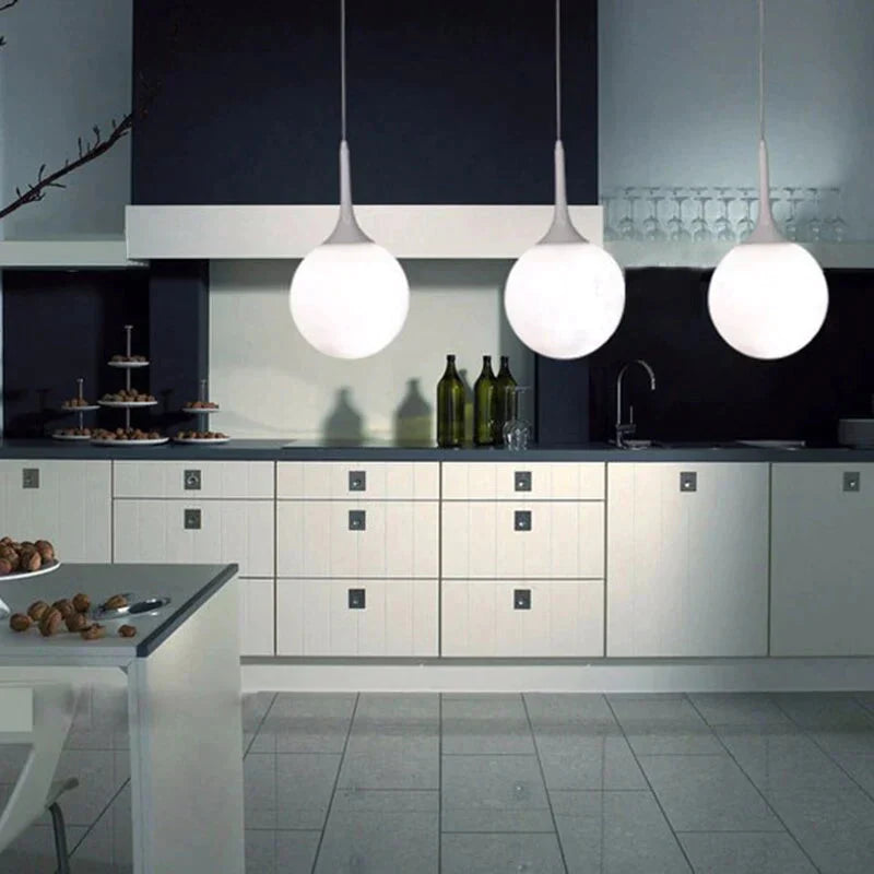 Black/White - Loft Simple Milk White Glass Ball Pendant Light Led E27 Modern Hanging Lamp With 6
