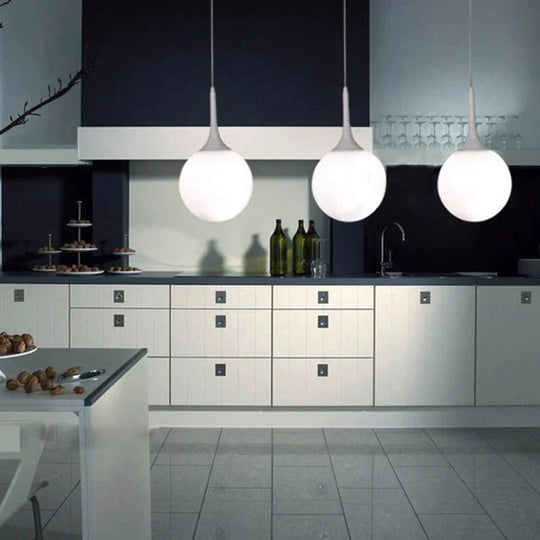 Black/White - Loft Simple Milk White Glass Ball Pendant Light Led E27 Modern Hanging Lamp With 6