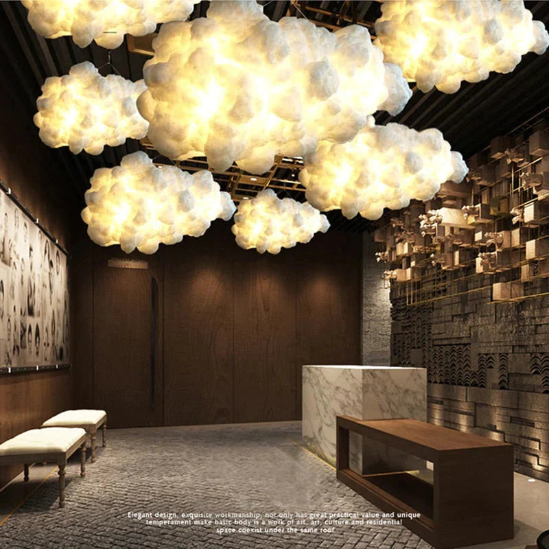 Creative White Cloud Pendant Lamp Silk Cotton E27 Led Stairwell Lights For Coffee Shop Children Kids
