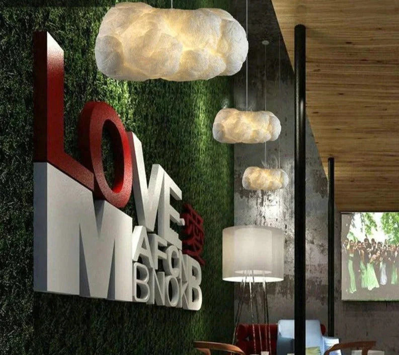 Creative White Cloud Pendant Lamp Silk Cotton E27 Led Stairwell Lights For Coffee Shop Children Kids