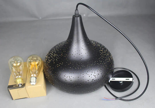 Vintage Pendant Light Iron Loft Nordic Porous Etching Lampshade