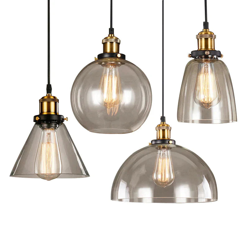 Vintage Pendant Lights Amber Glass E27 Edison Bulb Lamp
