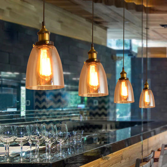 Vintage Pendant Lights Amber Glass E27 Edison Bulb Lamp