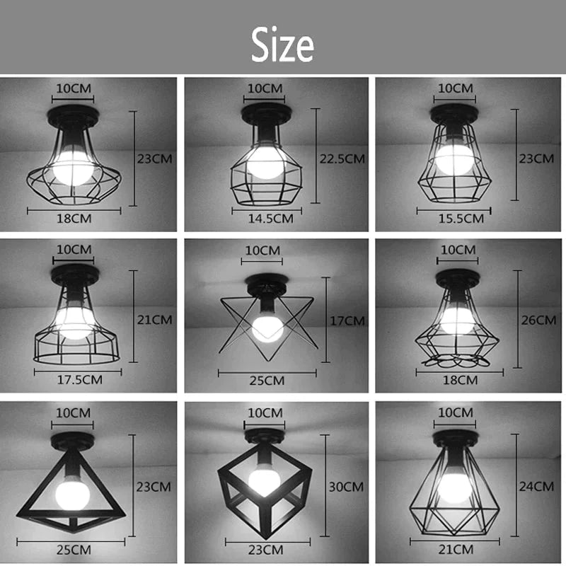 Vintage Ceiling Lights Lustre Luminaria Led Lamp Loft Iron Cage Fixtures Lighting