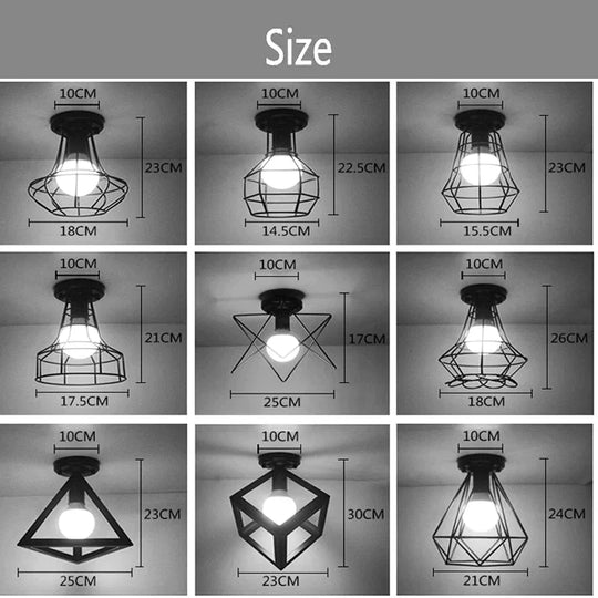 Vintage Ceiling Lights Lustre Luminaria Led Lamp Loft Iron Cage Fixtures Lighting