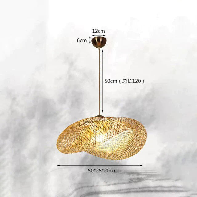Handmade Bamboo Lamp Wicker Rattan Wave Shade Pendant Light Vintage Japanese Suspension Home Indoor
