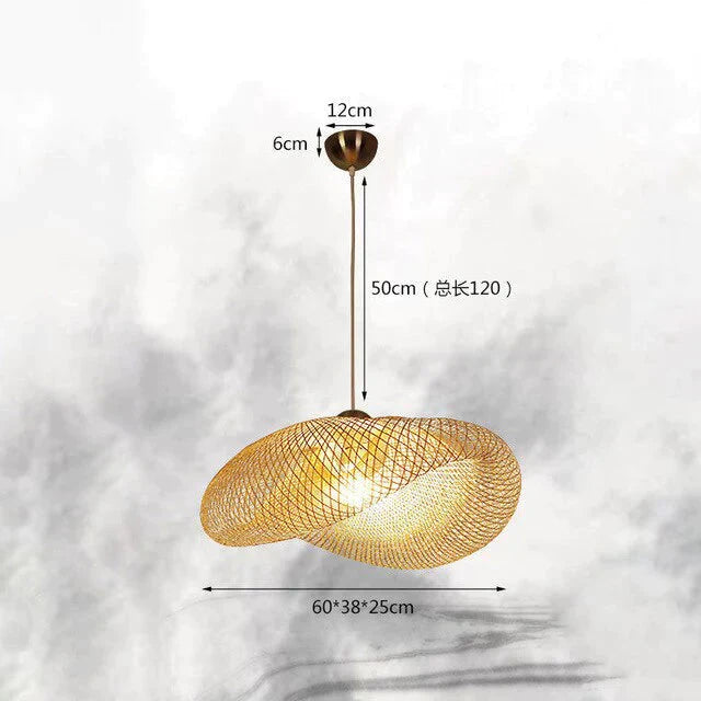 Handmade Bamboo Lamp Wicker Rattan Wave Shade Pendant Light Vintage Japanese Suspension Home Indoor