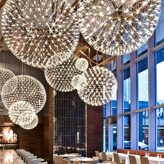 Modern Brief Loft Spark Ball Led Pendant Light Fixture Firework Stainless Steel Lamps Home Deco