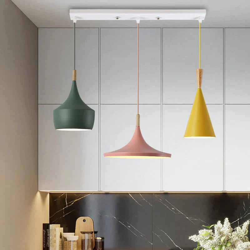 Modern Nordic Pendant Lights Iron Lampshade Wood Led Hanging Lamp