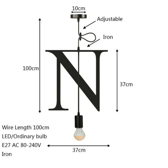 Novelty Loft Iron Letters’ Combination N - Z Pendant Light Led E27 Modern Europe Hanging Lamp For