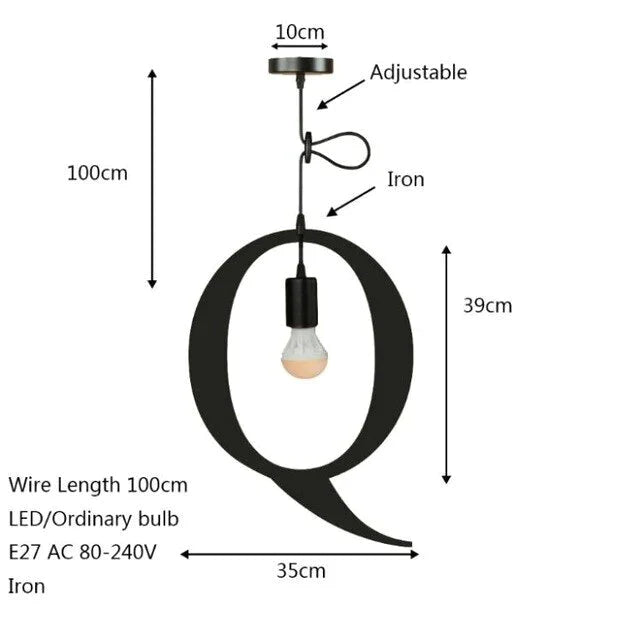 Novelty Loft Iron Letters’ Combination N - Z Pendant Light Led E27 Modern Europe Hanging Lamp For