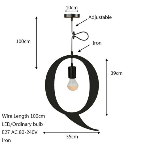 Novelty Loft Iron Letters’ Combination N - Z Pendant Light Led E27 Modern Europe Hanging Lamp For